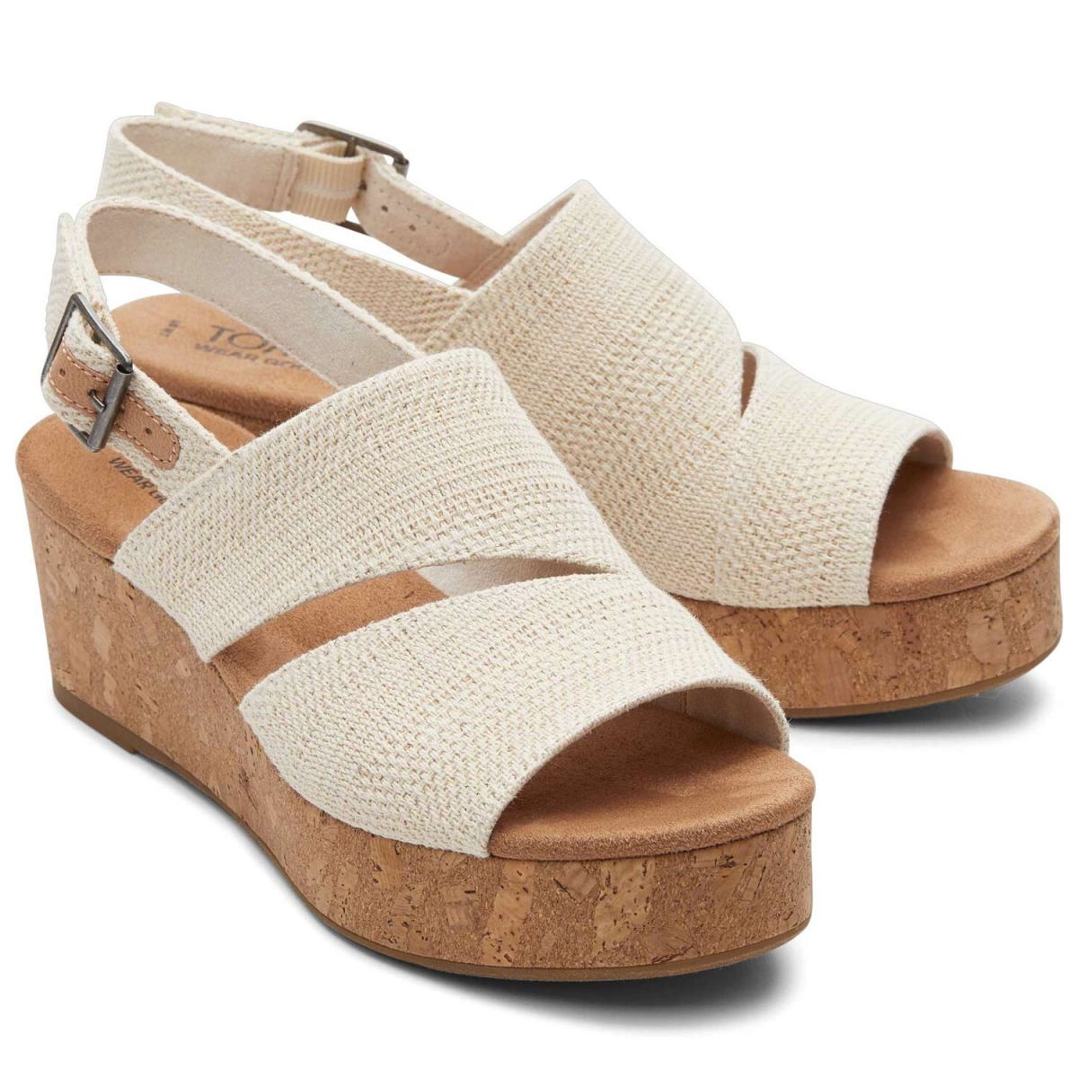 Toms - Claudine - Damen Slingback Keilsandale - Beige (Natural Metallic Linen) – Bild 2