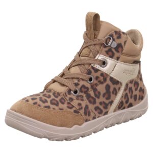Superfit - Gore-Tex Barefit Walderi Schnürer - Mädchen Barfußschuh mit Fleecefutter - Braun/Leopard